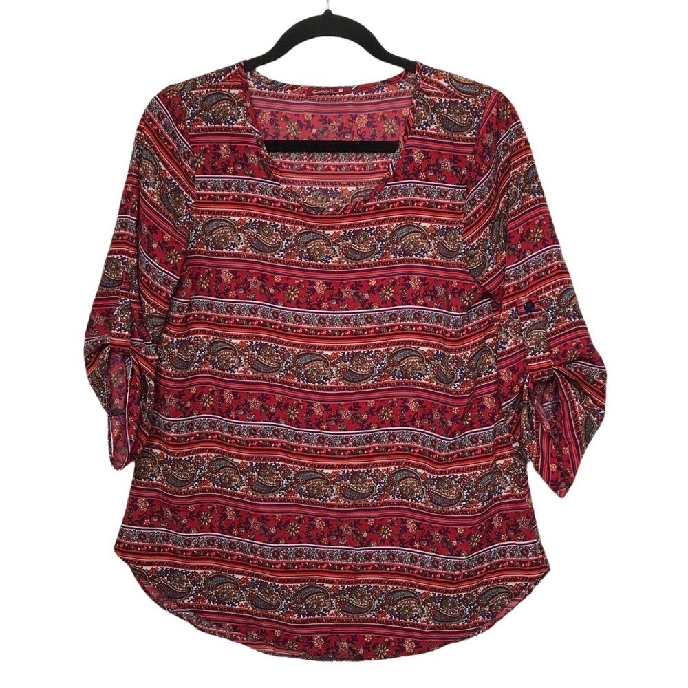 Silvergate Red Patterned Boho Cropped Sleeve Blouse Approx Small